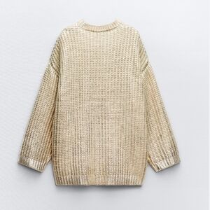 Zara FW23 Gold Metallic Coated Oversized Sweater - M